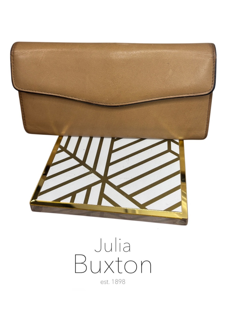 Buxton Vintage Tan Leather Envelope Clutch wallet with kiss lock